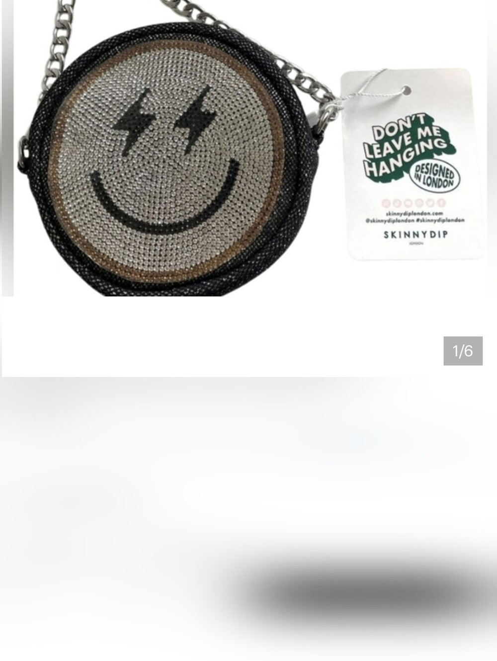 Smiley Face Crystal Crossbody Bag in Silver and Black